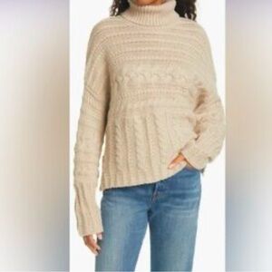 La Ligne 100% Cashmere Turtleneck Cable Knit Sweater